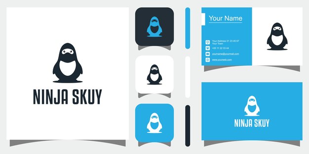 Logotipo de pingüino ninja Vector Premium