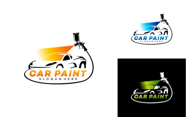 Logotipo de pintura de automóvil con pincel de pistola de pulverización y concepto de automóvil deportivo