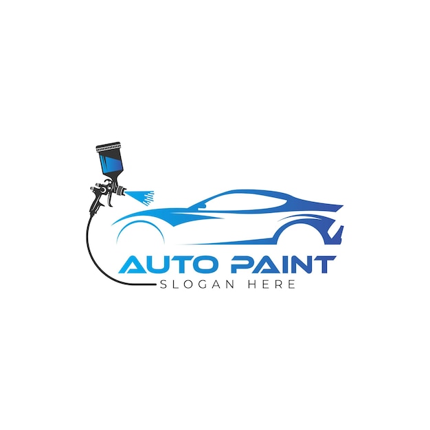 Logotipo de la pintura del coche con la pistola de espray y el concepto del coche deportivo