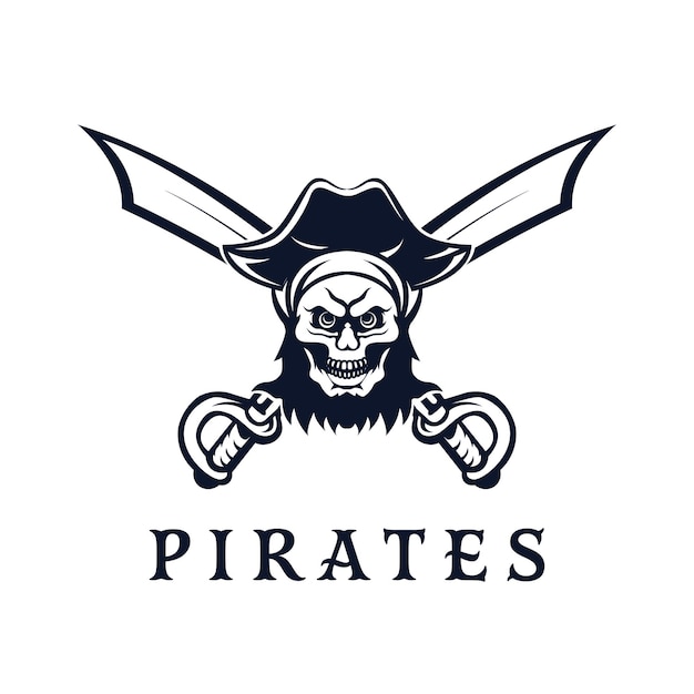 Logotipo de piratas de calavera con diseño monocromático de estilo retro