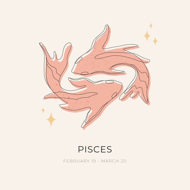 Vector logotipo de piscis de diseño plano dibujado a mano