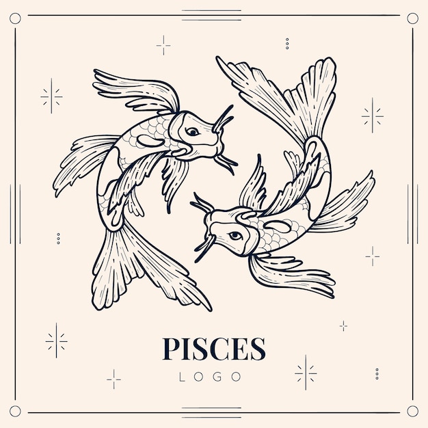Logotipo de piscis de diseño plano dibujado a mano
