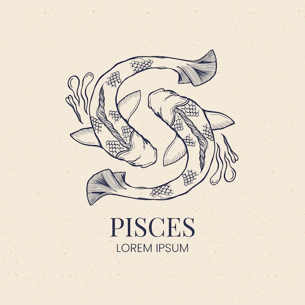 Vector logotipo de piscis de diseño plano dibujado a mano