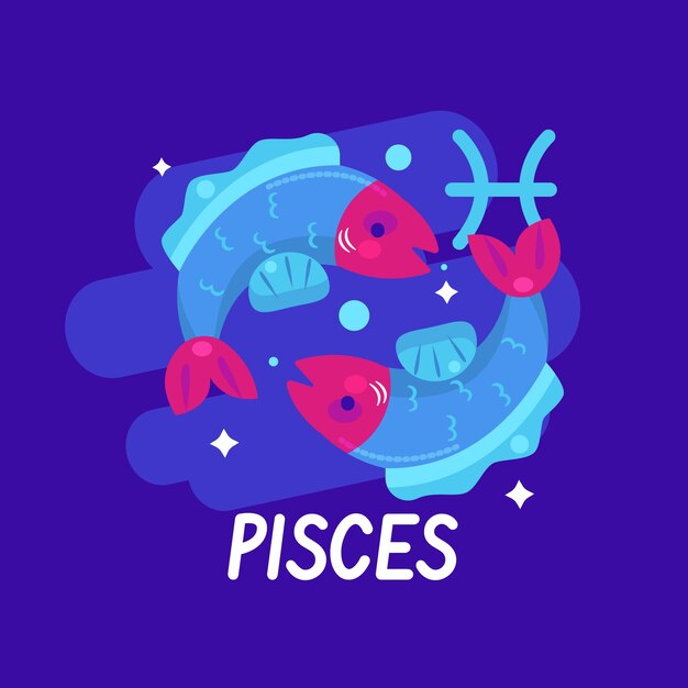 Logotipo de piscis de diseño plano dibujado a mano