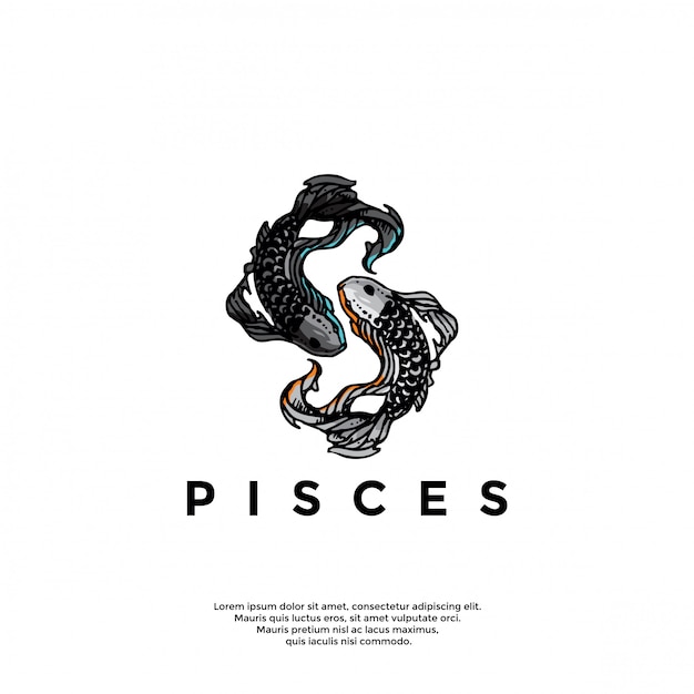 logotipo de piscis del zodiaco handrawn