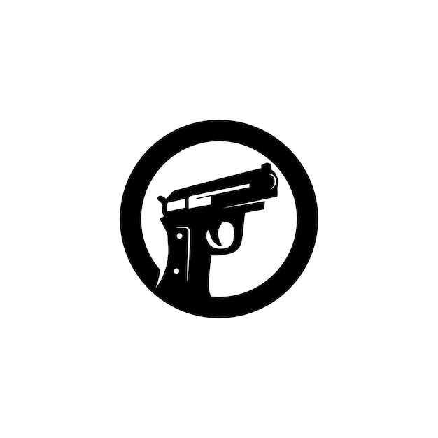 El logotipo de la pistola y el francotirador del soldado del ejército dispararon un revólver de tiro militar de ilustración vectorial de diseño