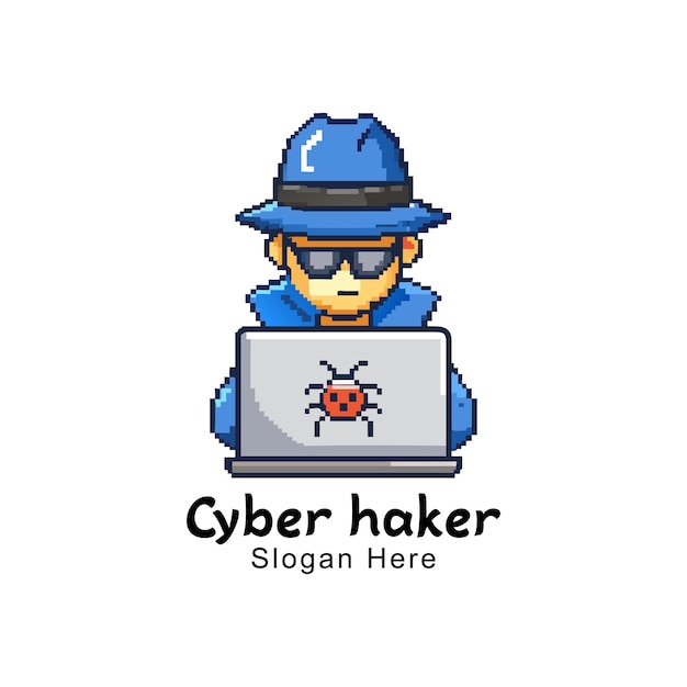 El logotipo de Pixel Art Cyber Hacker con el insecto Ladybug