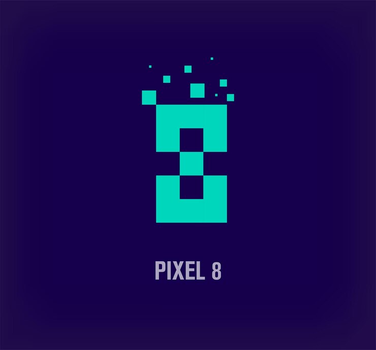 Vector logotipo de píxel creativo número 8 arte de píxel digital único y vector de plantilla de explosión de píxel