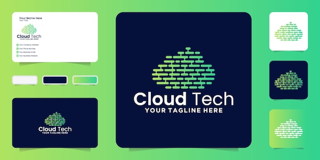 Logotipo de píxeles en la nube, tecnología en la nube e inspiración para tarjetas de presentación