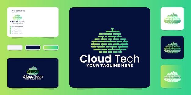 Logotipo de píxeles en la nube, tecnología en la nube e inspiración para tarjetas de presentación