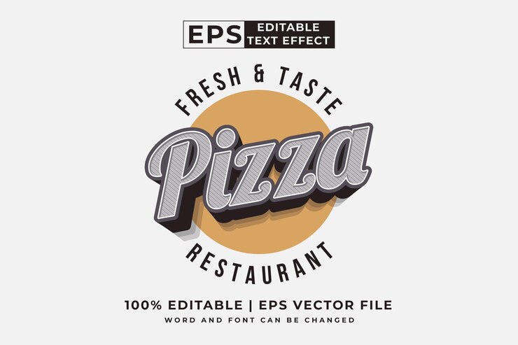 Vector logotipo de pizza de efecto de texto editable vector premium de estilo vintage 3d