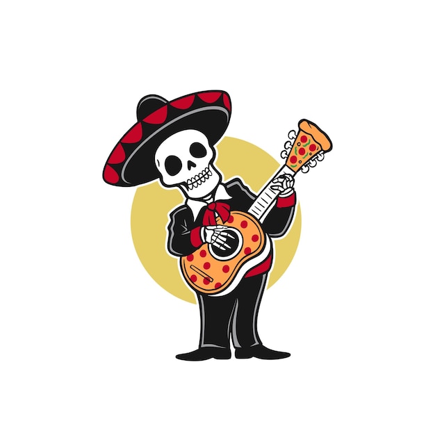 Vector el logotipo de la pizza mexicana de cráneo