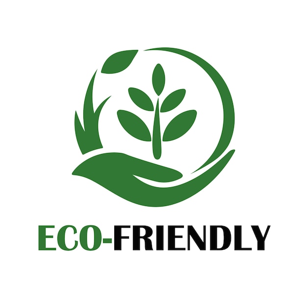 Logotipo de la planta ecológica, cuna de mano, emblema moderno para la sostenibilidad y la agricultura