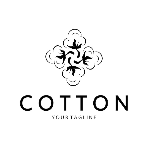 Logotipo de la planta de flores de algodón natural suave para las plantaciones de algodó industrias textil, ropa y belleza vector