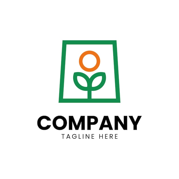 Logotipo de planta con fondo de sol en estilo de diseño de arte de línea