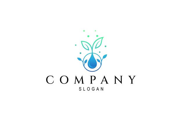 Logotipo de planta fresca con gotas de agua en forma de círculo en un estilo de diseño simple