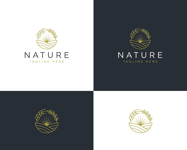 Logotipo de la planta y la granja de la naturaleza Vector Premium