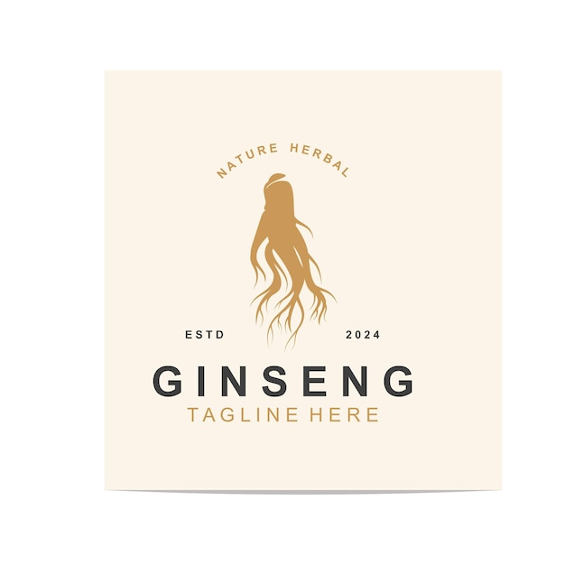 Logotipo de la planta de hierbas de ginseng para la medicina idea de ilustración de diseño de hierbas naturales
