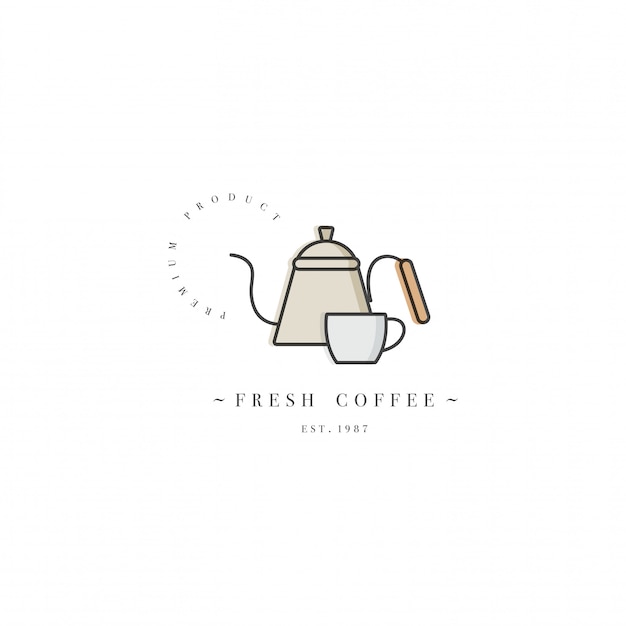 Logotipo de la plantilla de colores o emblema - cafetería y cafetería. Icono de comida Etiqueta de moda estilo lineal sobre fondo blanco.