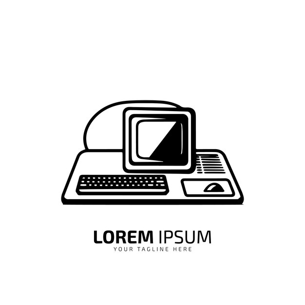 Un logotipo de la plantilla de diseño de icono de silueta vectorial de sistema informático aislado