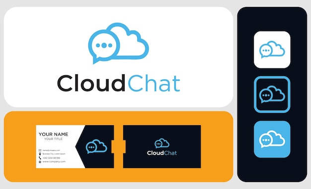 Logotipo de plantilla de diseño de logotipo de chat en la nube simple y paquete de tarjeta de visita