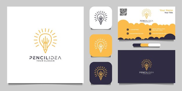 Logotipo de plantilla de ideas de lápiz y tarjeta de visita Vector Premium