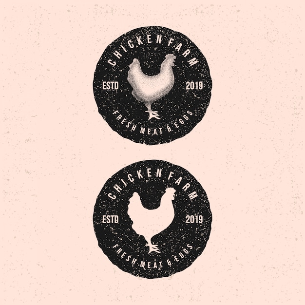 Logotipo de plantilla de pollo. Insignias y elementos de diseño. Estilo retro.