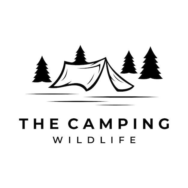 Logotipo de plantilla de tienda de campaña o camping al aire libre vintage y retro con árboles de tienda y letrero de fogata Camping para aventureros exploradores escaladores
