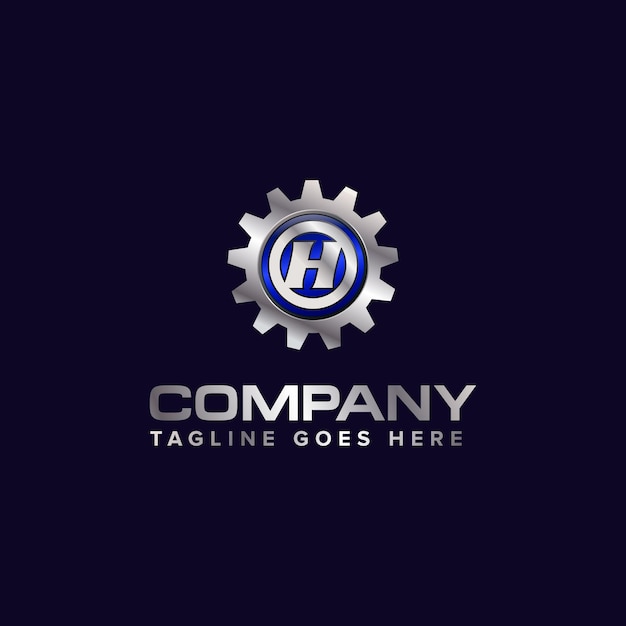 Logotipo de plantilla de vector de engranaje de letra H Este diseño es adecuado para tecnología industrial o automotriz Gris degradado
