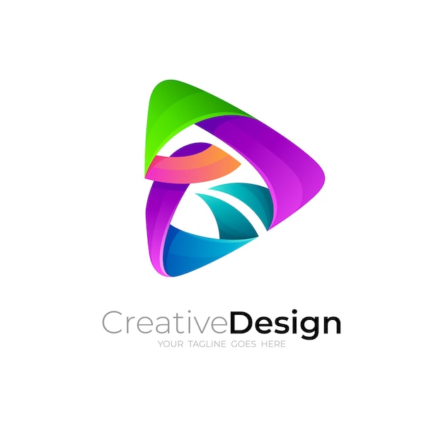 Logotipo de play con logotipos de triángulo de plantilla de diseño de tecnología