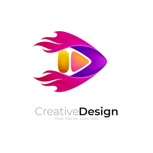 Logotipo de Play con plantilla de diseño de fuego color rojo.