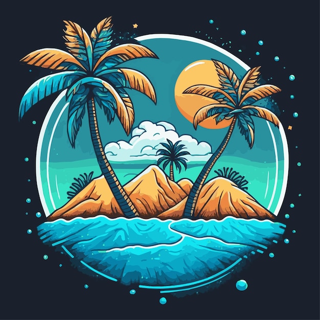 Logotipo de playa de isla tropical Ilustración de insignia de surf vintage