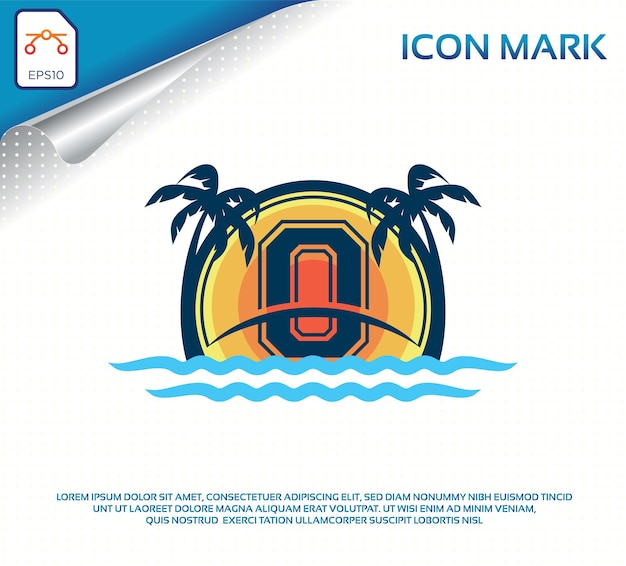 Logotipo de playa con letra o vector premium
