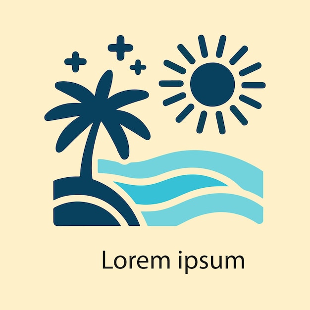 un logotipo para una playa con palma y sol