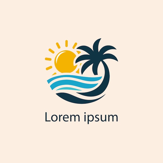 un logotipo para una playa con palmeras y una palmera