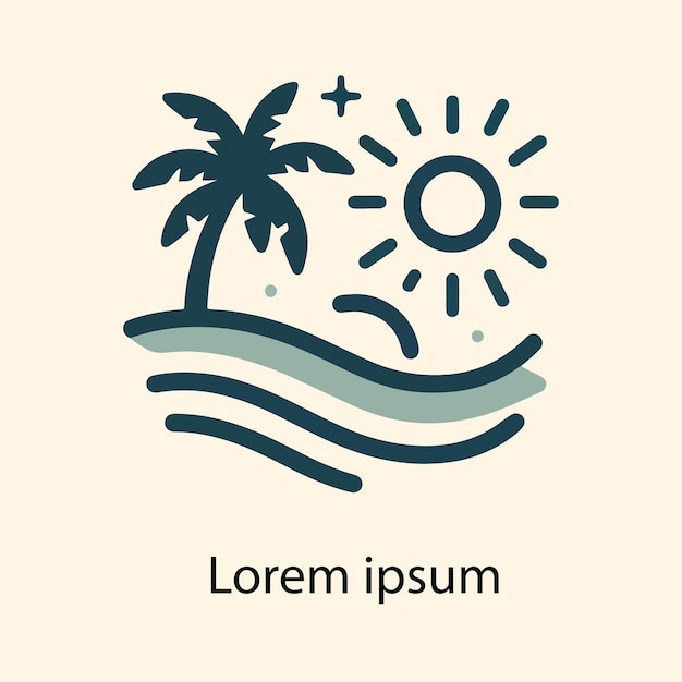 un logotipo para una playa con palmeras y sol
