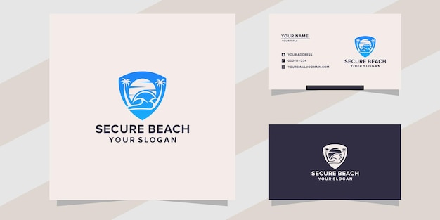 Vector logotipo de playa seguro y tarjeta de visita.