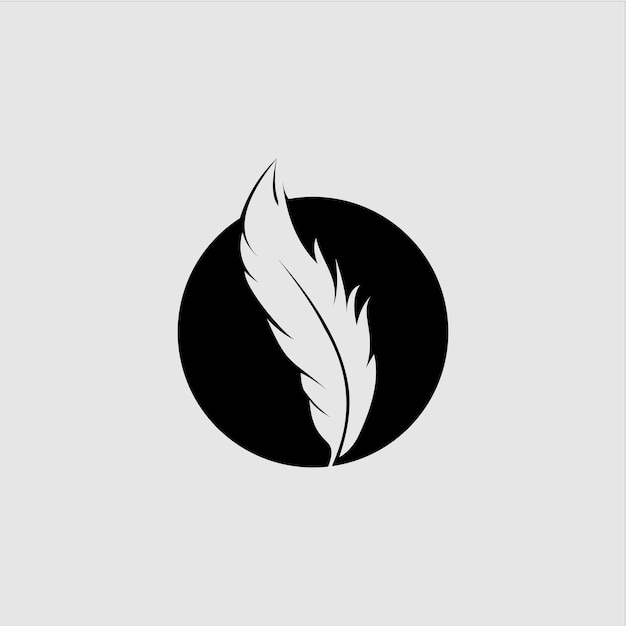 Logotipo de una pluma en blanco y negro con un círculo negro en el centro.