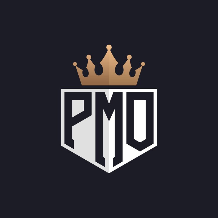 Vector logotipo de pmo de lujo con corona iniciales elegantes logotipo de letra de pmo para marcas exclusivas monograma de letra pmo para empresas de alta gama