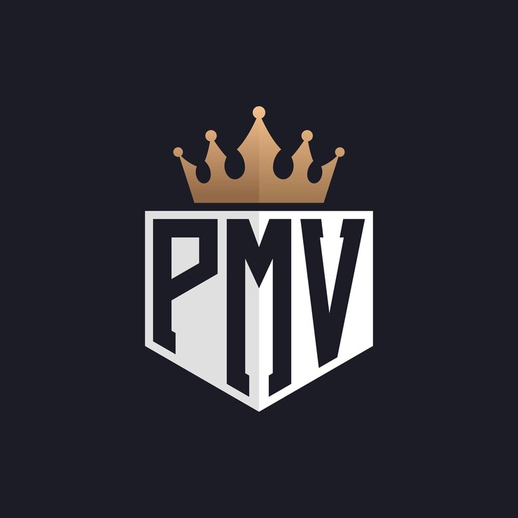 Vector logotipo de pmv de lujo con corona iniciales elegantes logotipo de letra pmv para marcas exclusivas monograma de carta pmv para empresas de alta gama