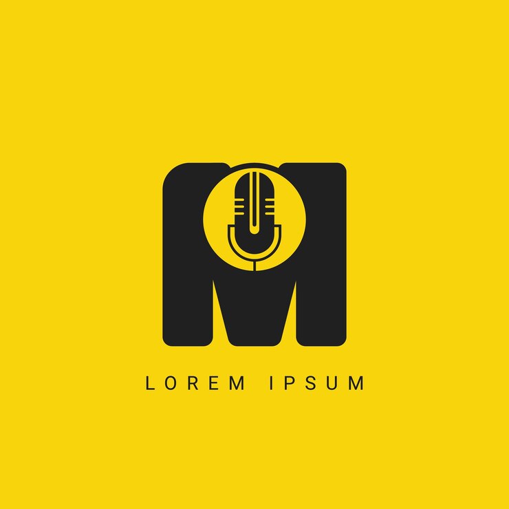 Vector logotipo de podcast de letra de música m y plantilla vectorial de diseño de logotipo de música dj rock y jack