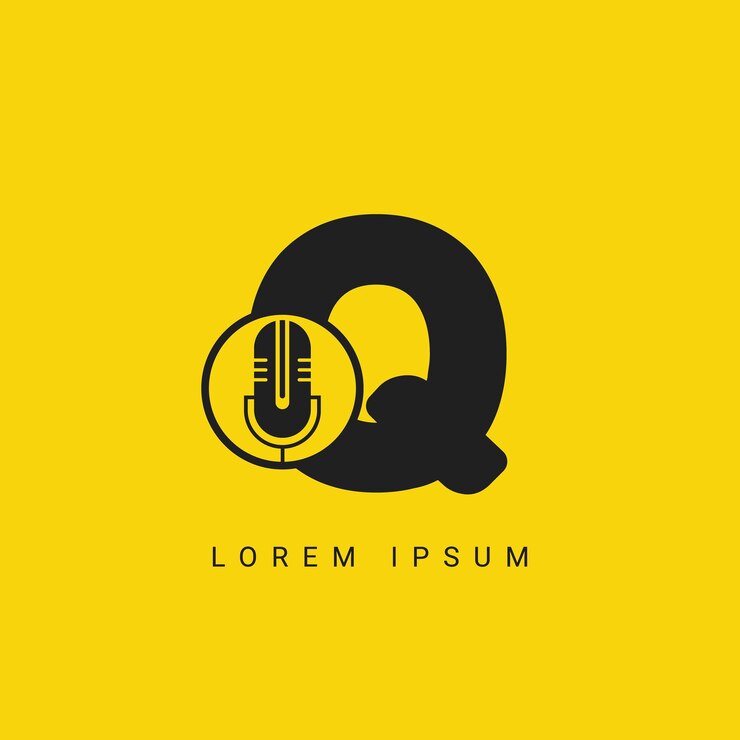 Vector logotipo de podcast de letra de música q y plantilla vectorial de diseño de logotipo de música dj rock y jack