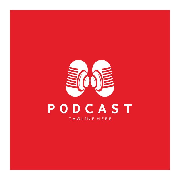 logotipo de podcast con micrófono y auricular ondas de radio de audio para el estudio de programas de entrevistas información de chat