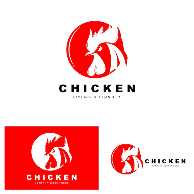 Logotipo de pollo Diseño de vectores de animales de granja para granja de pollos Restaurante de pollo frito Café