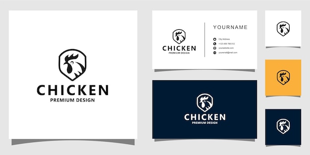 Logotipo de pollo y diseños de tarjetas de visita vector premium