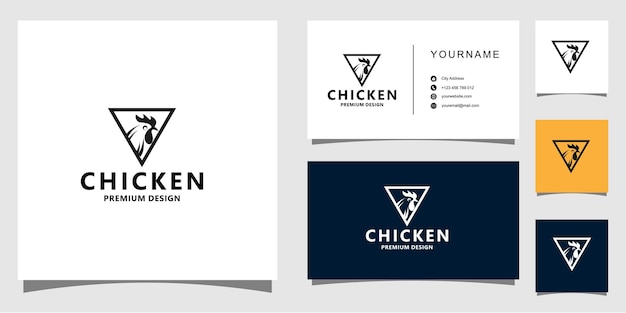 Logotipo de pollo y diseños de tarjetas de visita vector premium