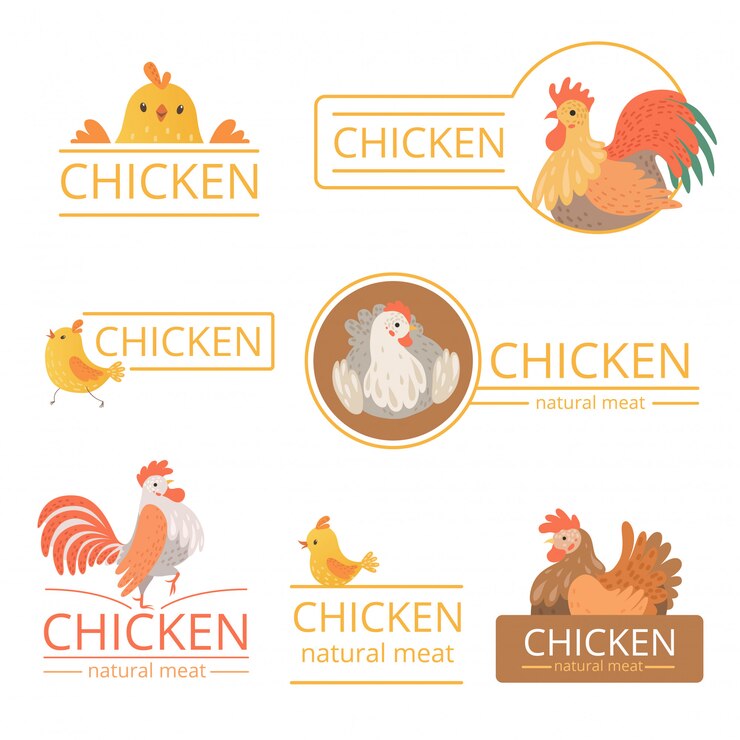 Vector logotipo de pollo. ilustraciones de pollo para la identidad de la granja plantilla de publicidad de carne de ave de alimentos orgánicos