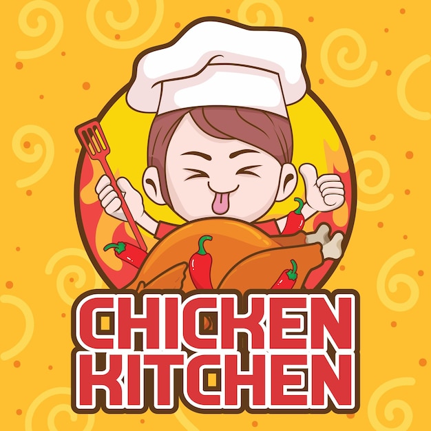 Logotipo de pollo kawaii logotipo de pollo picante