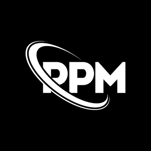 Logotipo de PPM: Diseño de logotipo de letra PPM: Iniciales PPM: Logotipo vinculado con círculo y monograma en mayúscula: Logotipo PPM: Tipografía para negocios tecnológicos y marca inmobiliaria.
