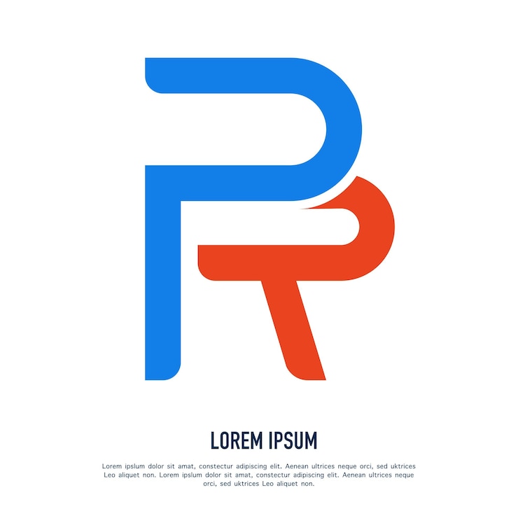 Vector logotipo de pr de letra abstracta minimalista en colores azul y rojo este icono de logotipo combina dos abstractos